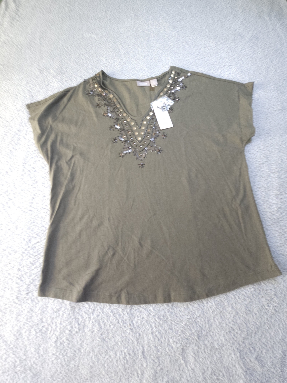 Chico's Olive Green Embellished V-Neck Tunic